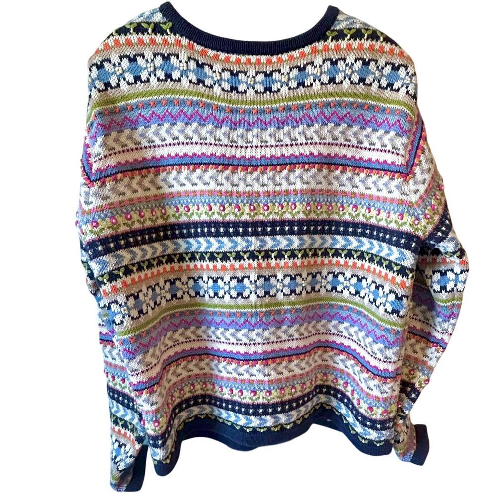 Vintage 90s Floral Textured Bobble Cardigan Sweater Y2K Fair Isle Cottagecore XL - Picture 7 of 11